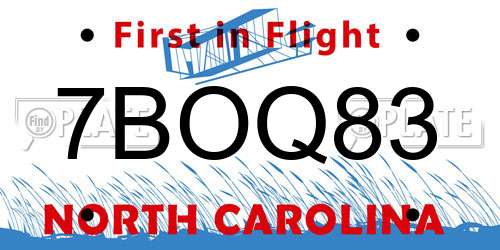 7BOQ83 North Carolina License Plate
