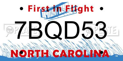 7BQD53 North Carolina License Plate