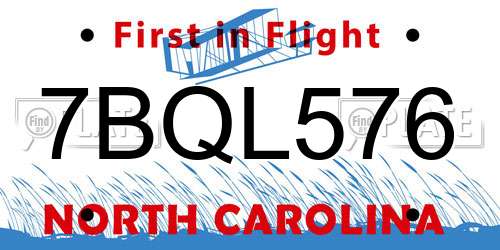 7BQL576 North Carolina License Plate