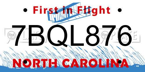 7BQL876 North Carolina License Plate