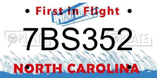 7BS352 North Carolina License Plate