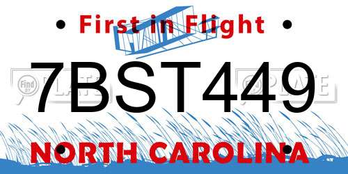 7BST449 North Carolina License Plate