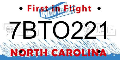 7BTO221 North Carolina License Plate