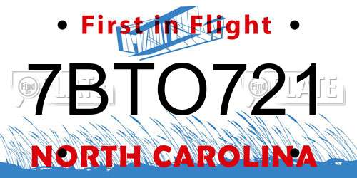 7BTO721 North Carolina License Plate