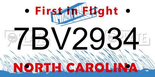 7BV2934 North Carolina License Plate