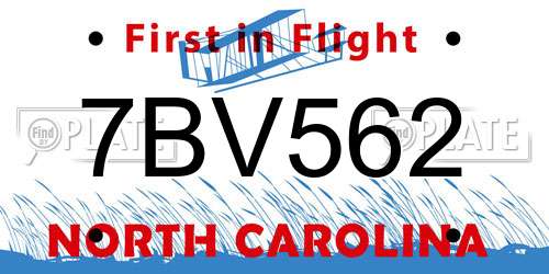 7BV562 North Carolina License Plate