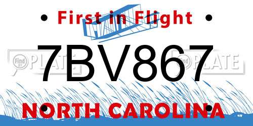 7BV867 North Carolina License Plate