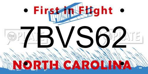 7BVS62 North Carolina License Plate