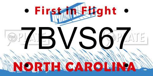 7BVS67 North Carolina License Plate