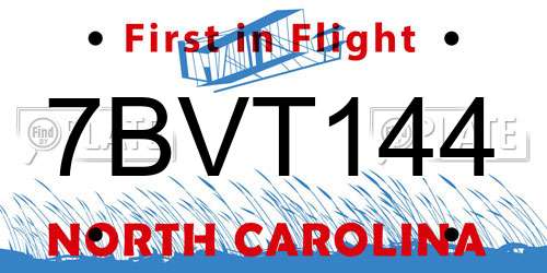 7BVT144 North Carolina License Plate