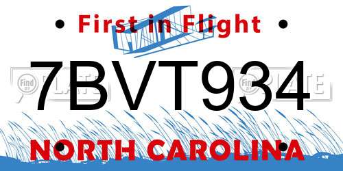 7BVT934 North Carolina License Plate