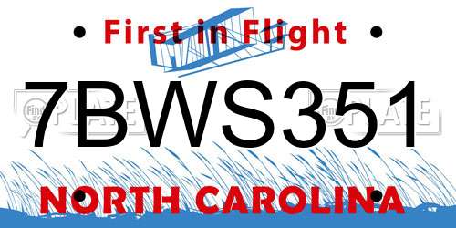 7BWS351 North Carolina License Plate