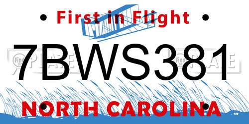 7BWS381 North Carolina License Plate
