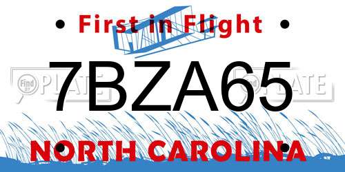7BZA65 North Carolina License Plate