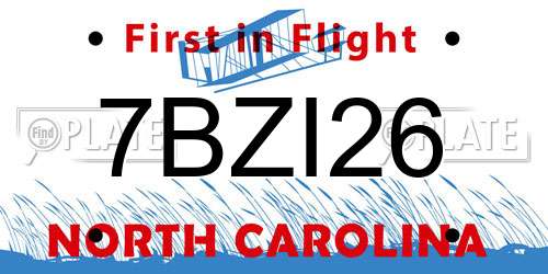 7BZI26 North Carolina License Plate