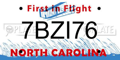 7BZI76 North Carolina License Plate