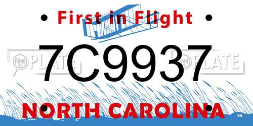 7C9937 North Carolina License Plate