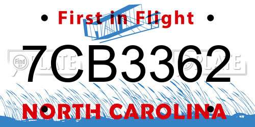 7CB3362 North Carolina License Plate
