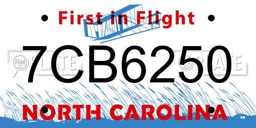 7CB6250 North Carolina License Plate