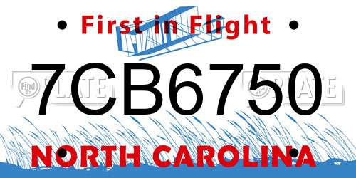 7CB6750 North Carolina License Plate