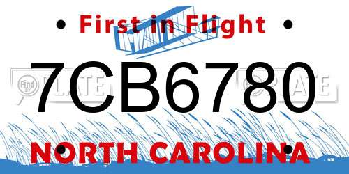 7CB6780 North Carolina License Plate
