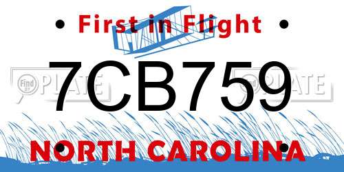 7CB759 North Carolina License Plate