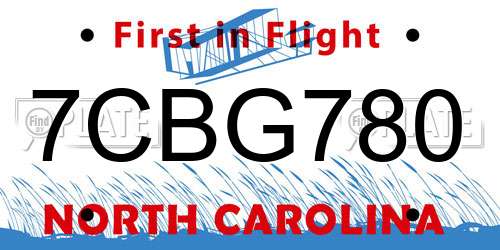 7CBG780 North Carolina License Plate