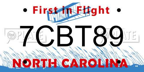 7CBT89 North Carolina License Plate