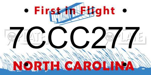 7CCC277 North Carolina License Plate