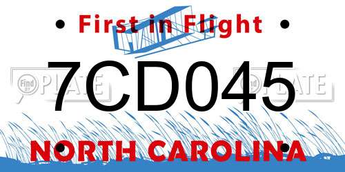 7CD045 North Carolina License Plate