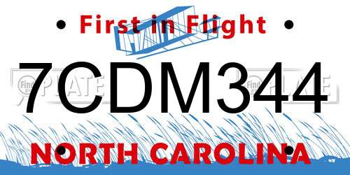 7CDM344 North Carolina License Plate