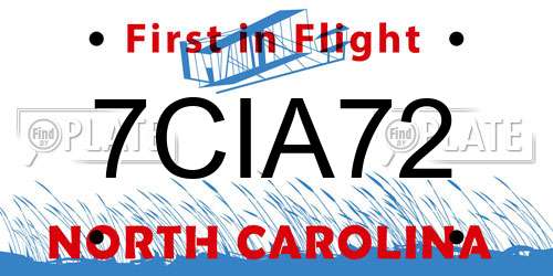 7CIA72 North Carolina License Plate