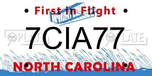 7CIA77 North Carolina License Plate