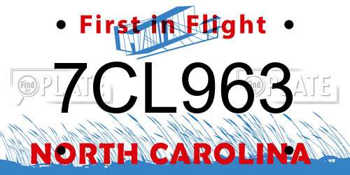 7CL963 North Carolina License Plate