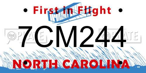 7CM244 North Carolina License Plate