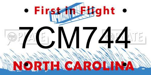 7CM744 North Carolina License Plate
