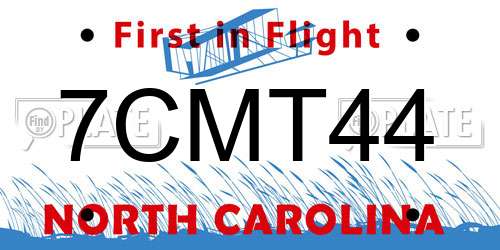 7CMT44 North Carolina License Plate