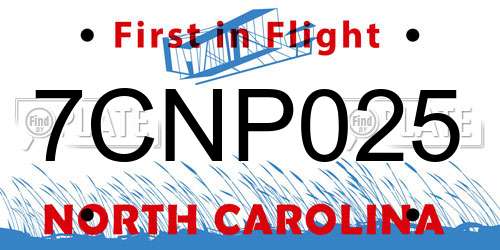 7CNP025 North Carolina License Plate