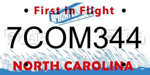 7COM344 North Carolina License Plate