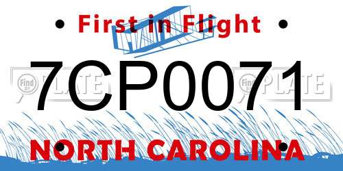 7CP0071 North Carolina License Plate