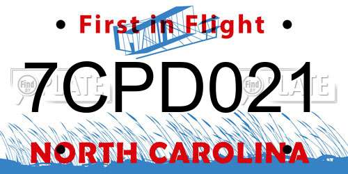 7CPD021 North Carolina License Plate
