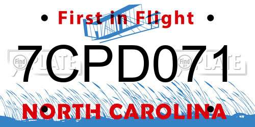 7CPD071 North Carolina License Plate