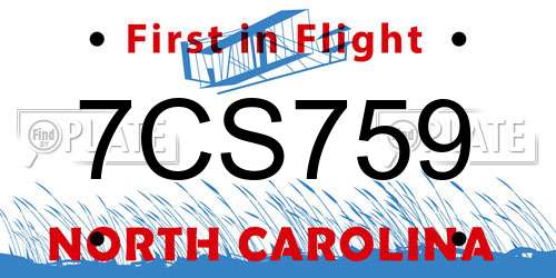 7CS759 North Carolina License Plate