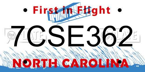 7CSE362 North Carolina License Plate