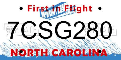7CSG280 North Carolina License Plate