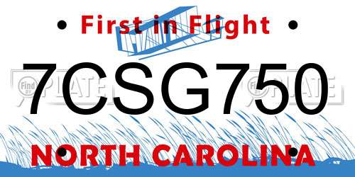 7CSG750 North Carolina License Plate