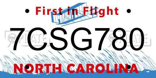 7CSG780 North Carolina License Plate