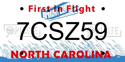 7CSZ59 North Carolina License Plate
