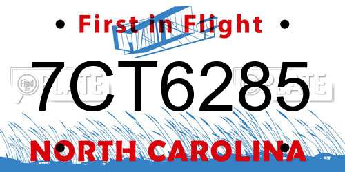 7CT6285 North Carolina License Plate