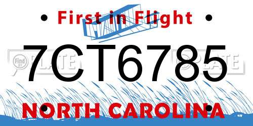 7CT6785 North Carolina License Plate